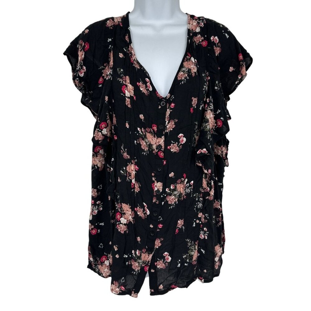 Torrid Womens Floral Ruffle Sleeveless Button-Down Blouse Size 2X